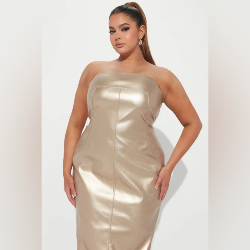 Fashion Nova Gold Faux Leather Maxi Dress